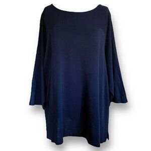 Talbots Womens Top Plus Sz 3X Navy Blue Pima Cotton Ribbed Shirt Preppy Coastal